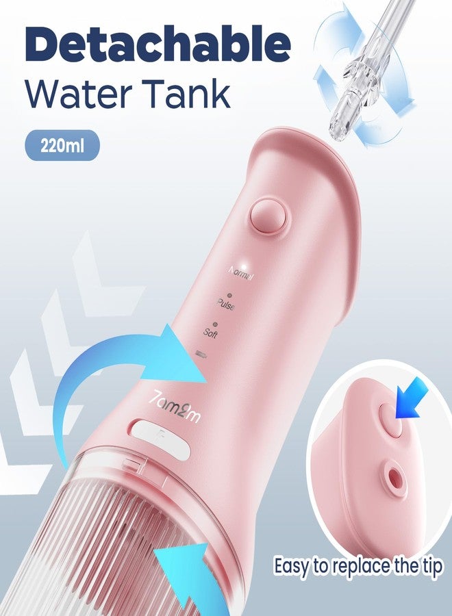 جهاز تنظيف الأسنان بالماء المحمول 7AM2M، لاسلكي، مزود بثلاثة أوضاع ورأسين للرش، قابل لإعادة الشحن عبر منفذ USB-C، مقاوم للماء بمعيار IPX7، مناسب للسفر والاستخدام المنزلي (وردي) - Image 4